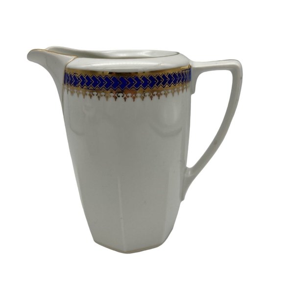 Vintage Sugar Bowl w/ Lid & Creamer Czechoslovakia 175G Blue and Gold Pattern - Picture 2 of 12